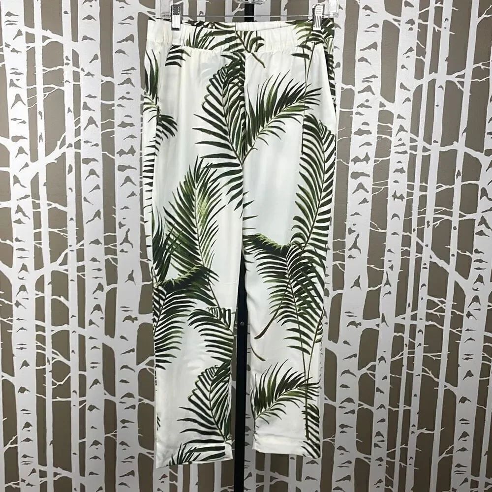 Palm Leaf Print High Waist Cropped Pants 8